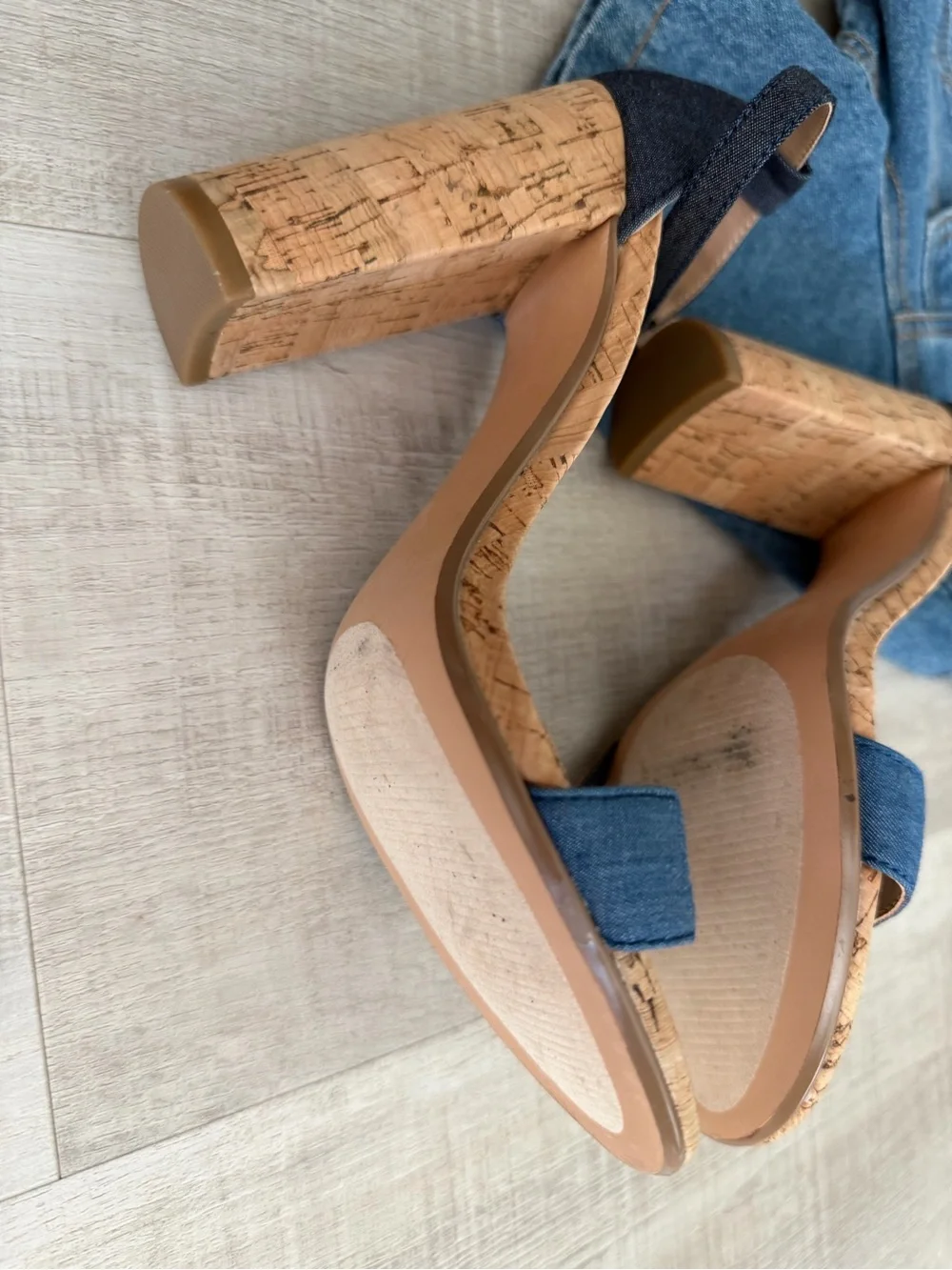 Steve Madden Denim Cork Block Heel Sandals - Dark Blue/Blue. NWOB